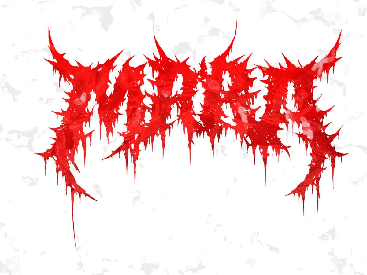 The reworked Mara logo in red, spiked and dripping, on marbled white paper.
